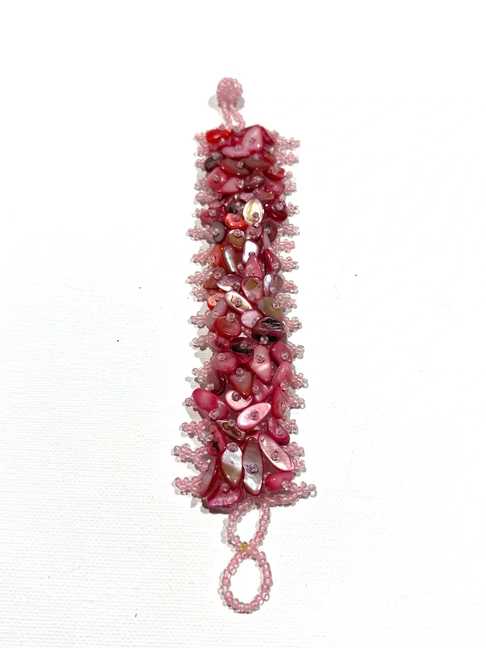 Pink Shell Seed Bead Statement Bracelet Boho Y2K